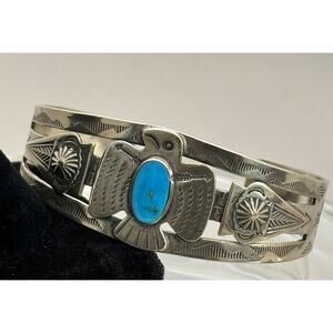 Fred Harvey Era Navajo Sterling Turquoise THUNDERBIRD ARROWHEAD Cuff Bracelet